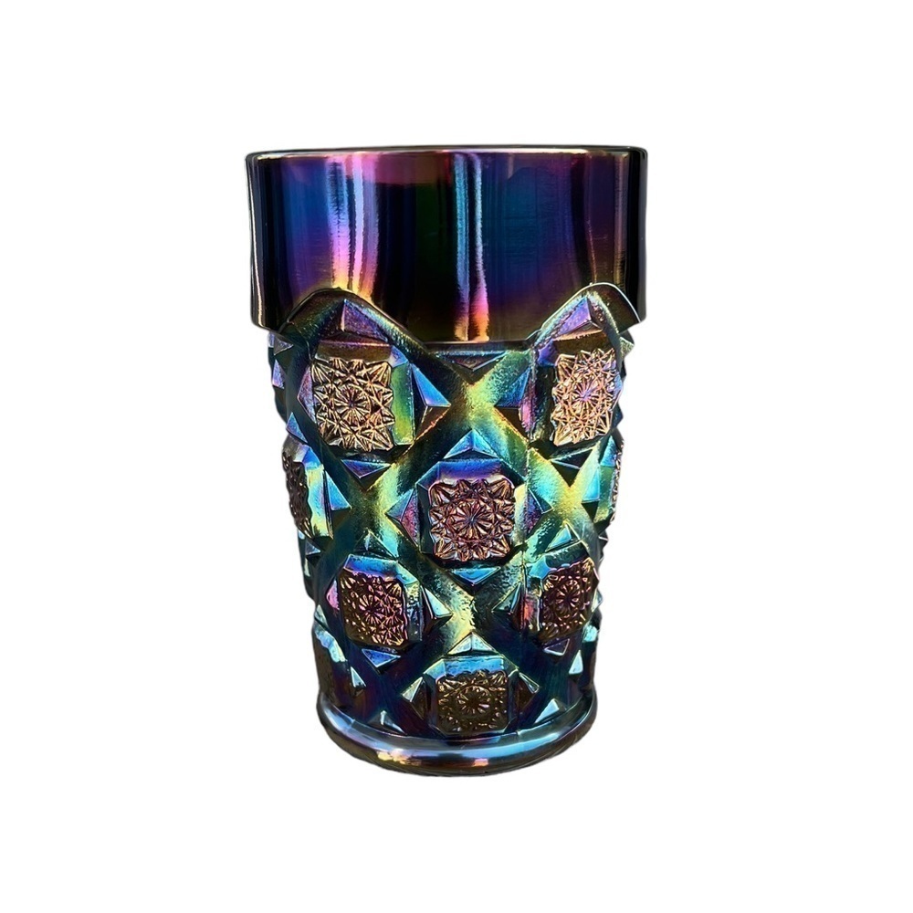 Vintage Westmoreland Old Quilt Carnival Glass Tumbler Iridescent Heavy GUC READ